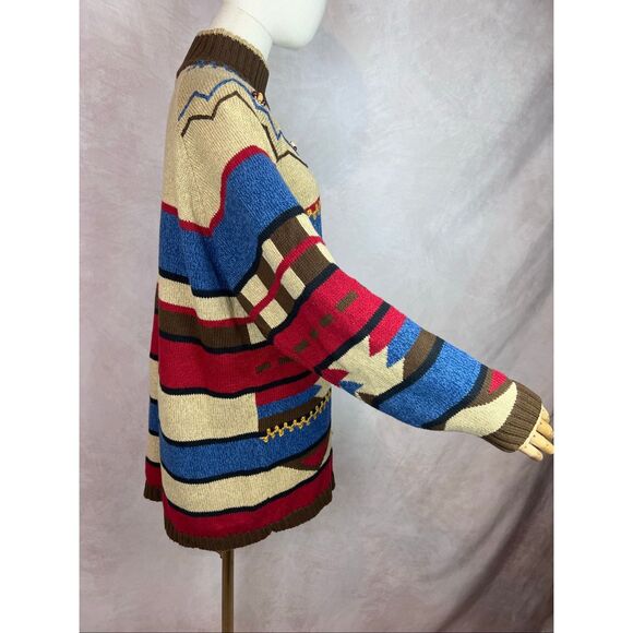 Vintage 1990s Aztec Western Sweater Southwestern Medium LizSport - Picture 5 of 7